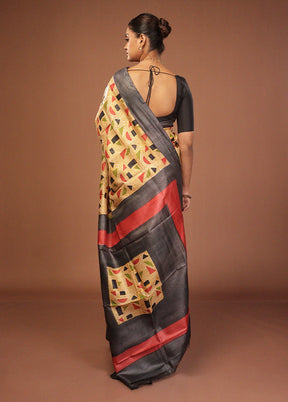 Yellow Handloom Tussar Pure Silk Saree With Blouse Piece