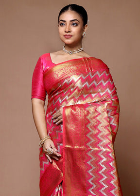 Pink Kanjivaram Silk Saree With Blouse Piece