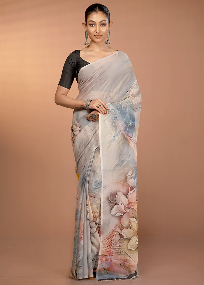 Multicolor Chiffon Silk Saree With Blouse Piece