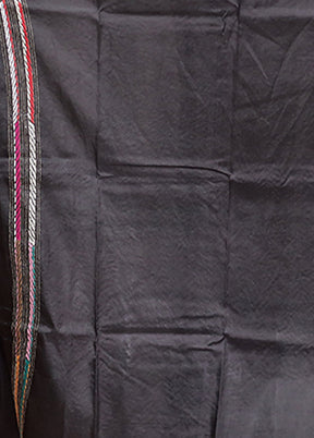 Black Handloom Kantha Stitch Pure Silk Saree With Blouse Piece