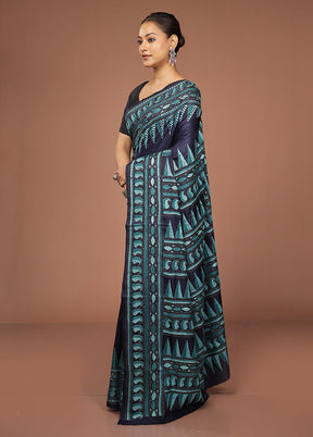 Multicolor Handloom Kantha Stitch Pure Silk Saree With Blouse Piece