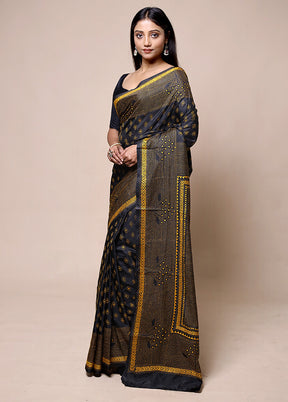 Black Kantha Stitch Silk Saree With Blouse Piece