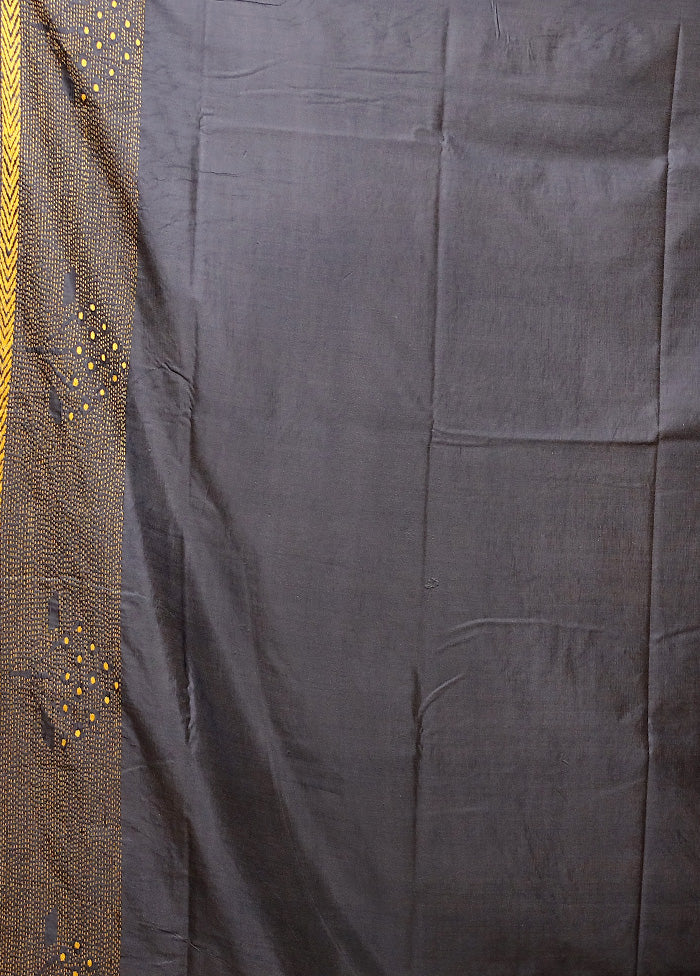 Black Kantha Stitch Silk Saree With Blouse Piece