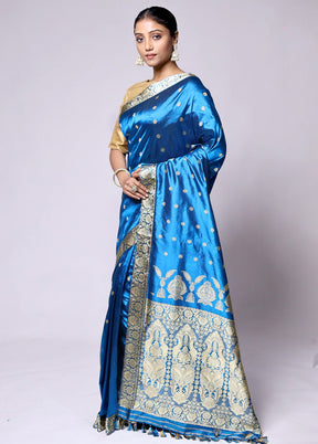 Blue Handloom Assam Pure Silk Saree With Blouse Piece