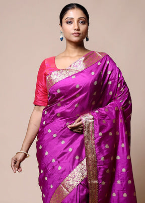 Pink Handloom Assam Pure Silk Saree With Blouse Piece