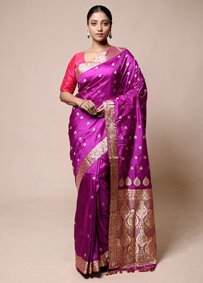 Pink Handloom Assam Pure Silk Saree With Blouse Piece