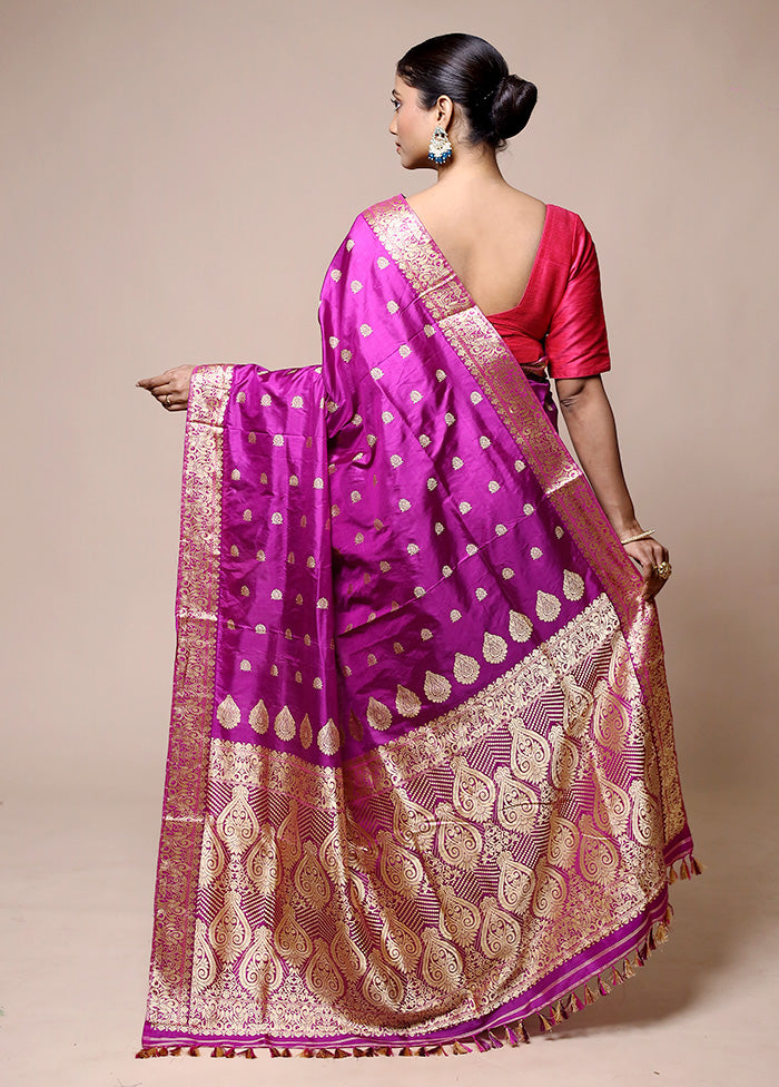 Pink Handloom Assam Pure Silk Saree With Blouse Piece