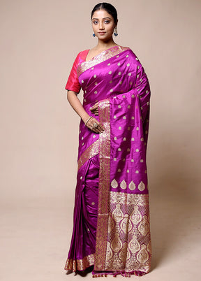 Pink Handloom Assam Pure Silk Saree With Blouse Piece