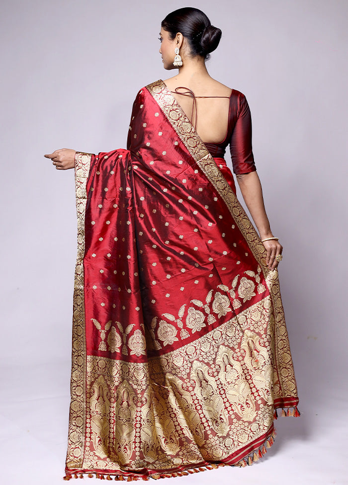 Red Handloom Assam Pure Silk Saree With Blouse Piece