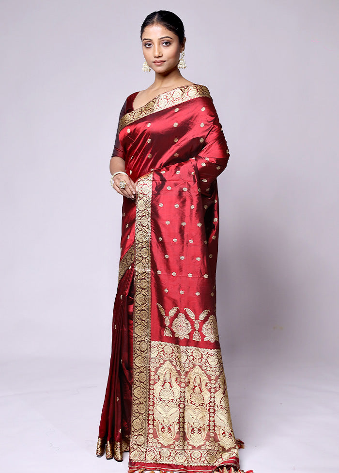 Red Handloom Assam Pure Silk Saree With Blouse Piece