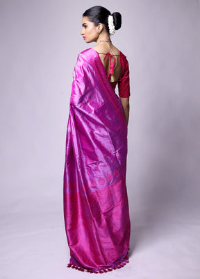 Purple Handloom Assam Pure Silk Saree With Blouse Piece