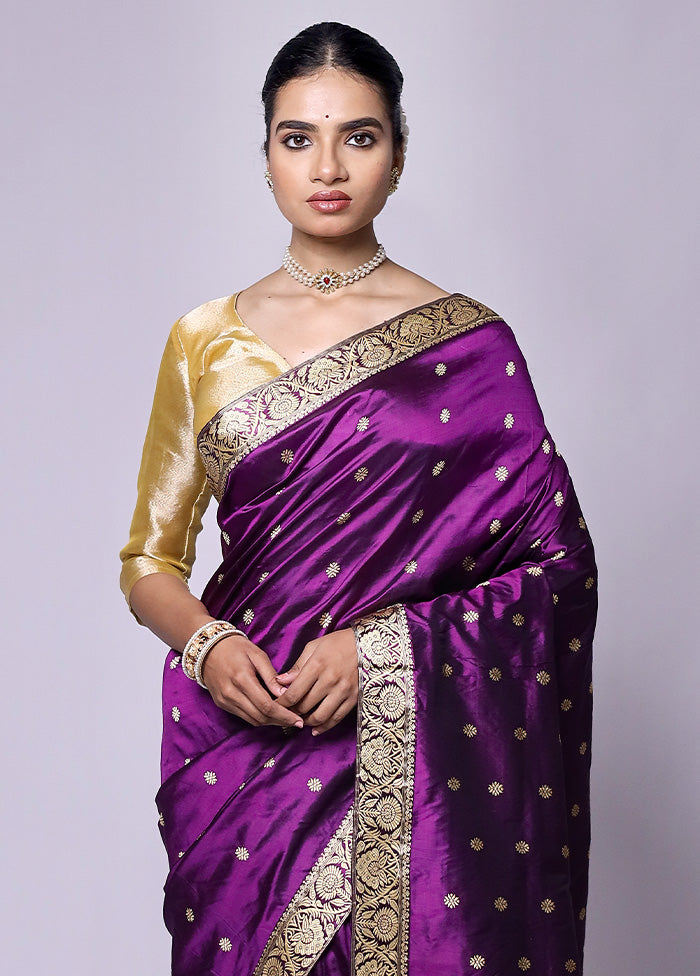 Purple Handloom Assam Pure Silk Saree With Blouse Piece