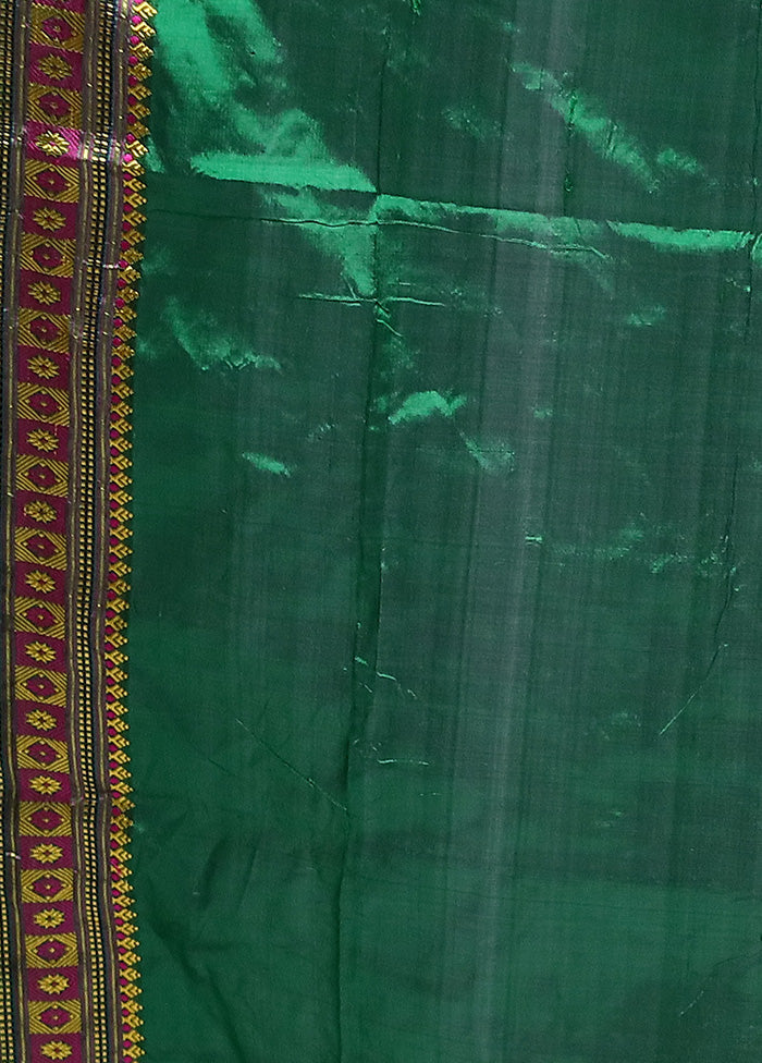 Green Handloom Assam Pure Silk Saree With Blouse Piece