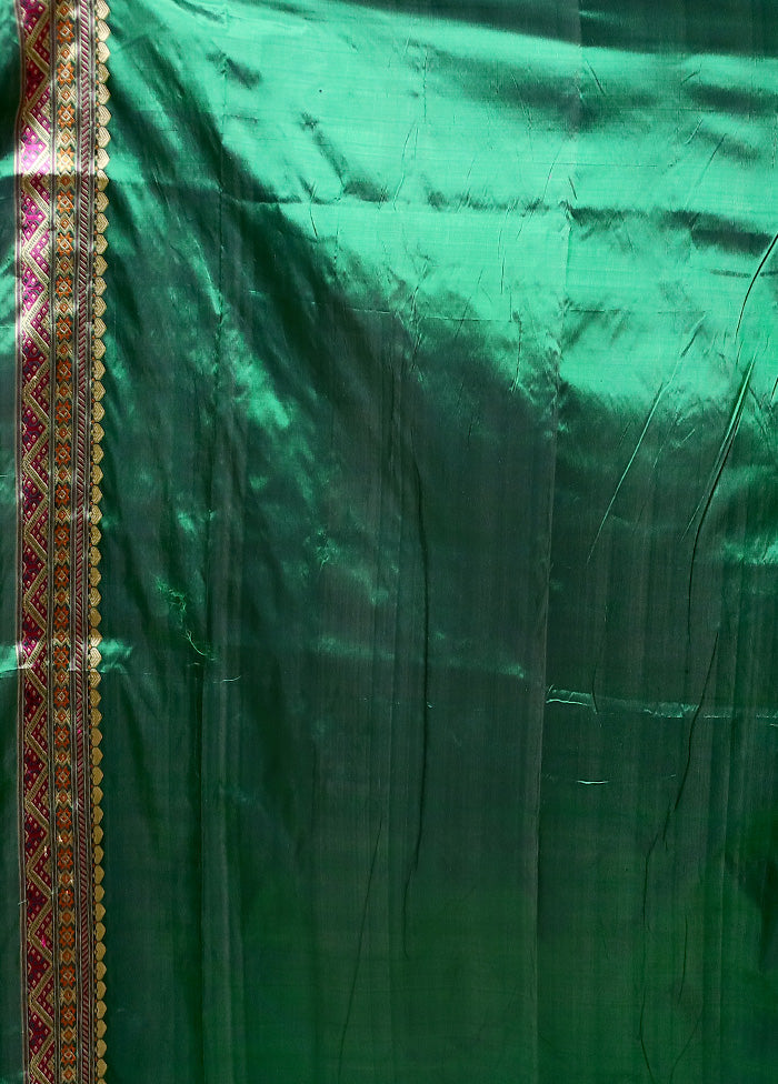 Green Handloom Assam Pure Silk Saree With Blouse Piece