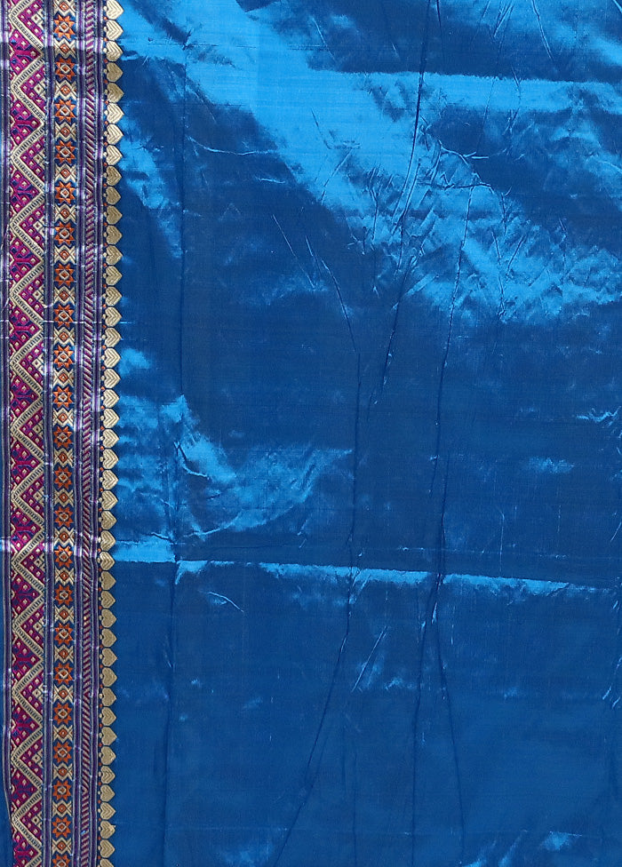 Blue Handloom Assam Pure Silk Saree With Blouse Piece