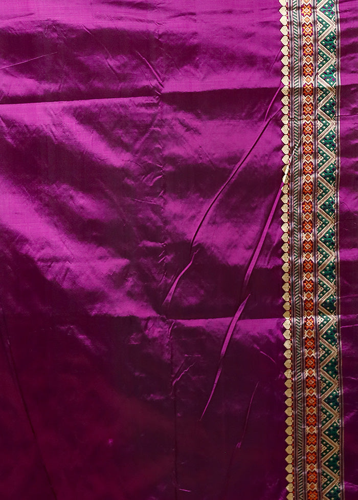 Purple Handloom Assam Pure Silk Saree With Blouse Piece