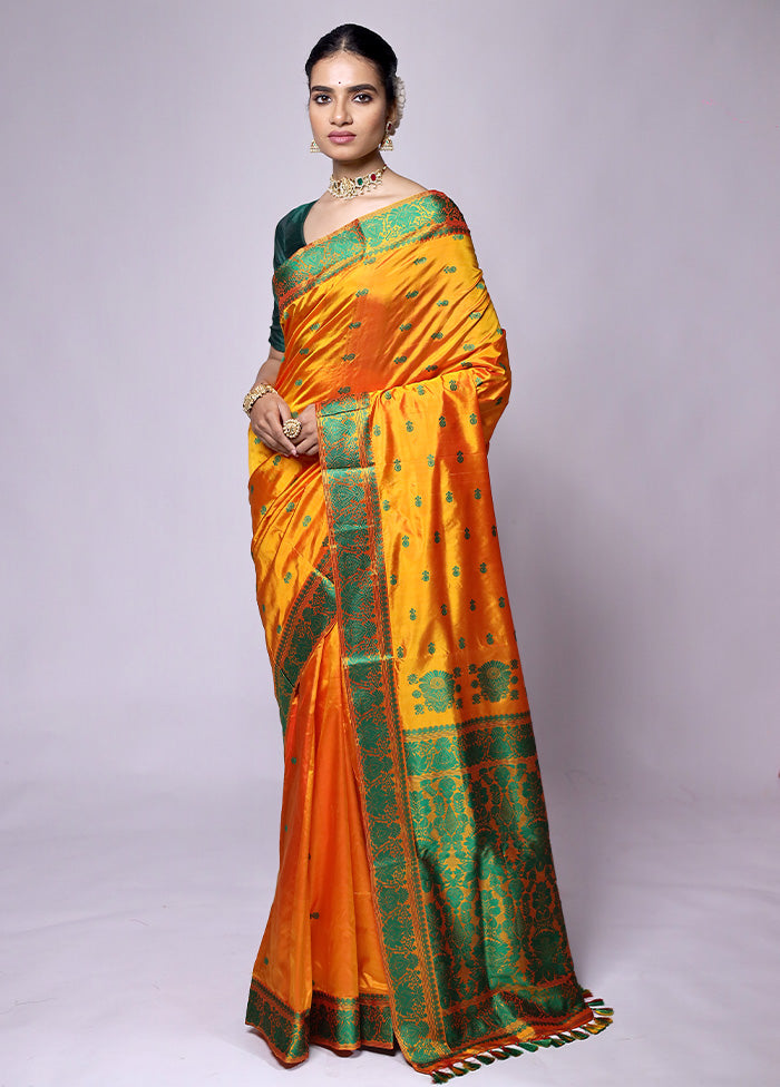 Yellow Handloom Assam Pure Silk Saree With Blouse Piece