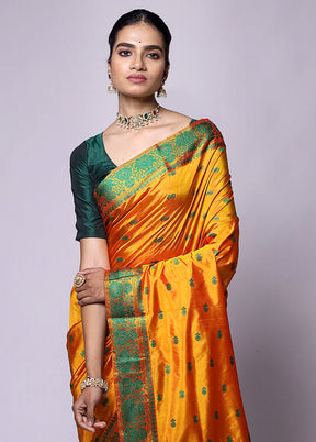 Yellow Handloom Assam Pure Silk Saree With Blouse Piece