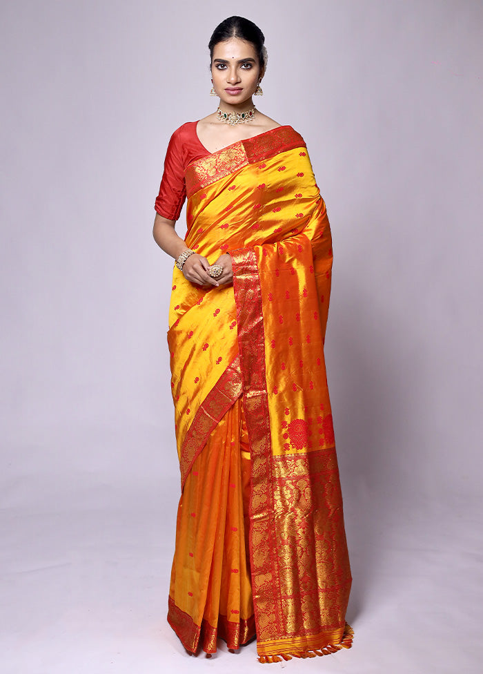 Yellow Handloom Assam Pure Silk Saree With Blouse Piece