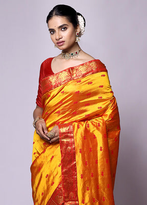 Yellow Handloom Assam Pure Silk Saree With Blouse Piece