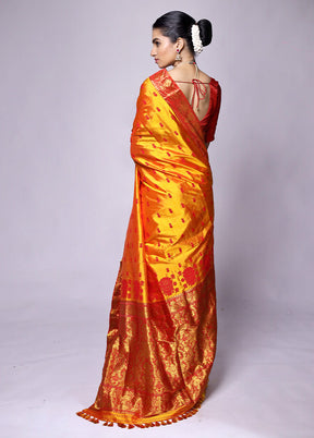 Yellow Handloom Assam Pure Silk Saree With Blouse Piece