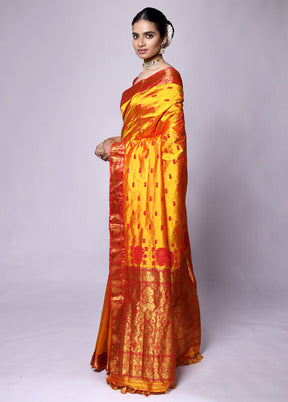 Yellow Handloom Assam Pure Silk Saree With Blouse Piece