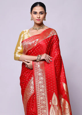 Red Banarasi Silk Saree With Blouse Piece