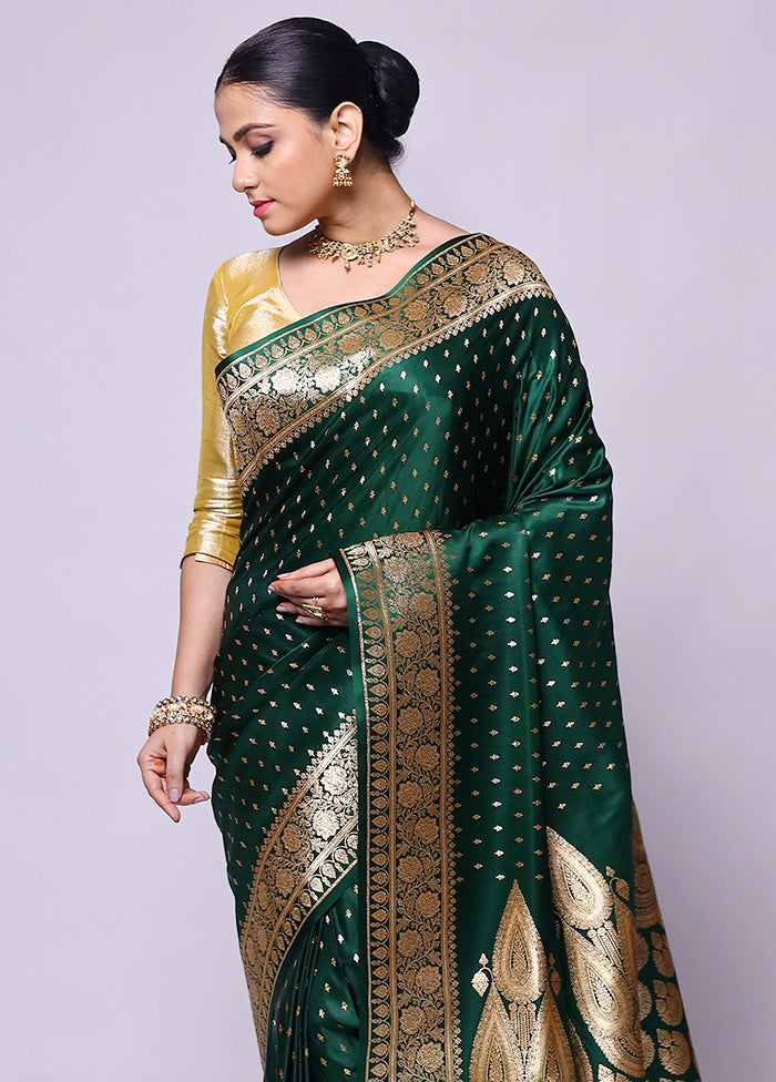 Green Banarasi Silk Saree With Blouse Piece