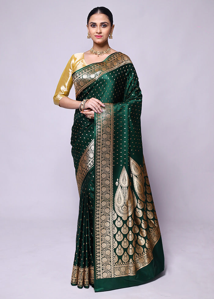 Green Banarasi Silk Saree With Blouse Piece