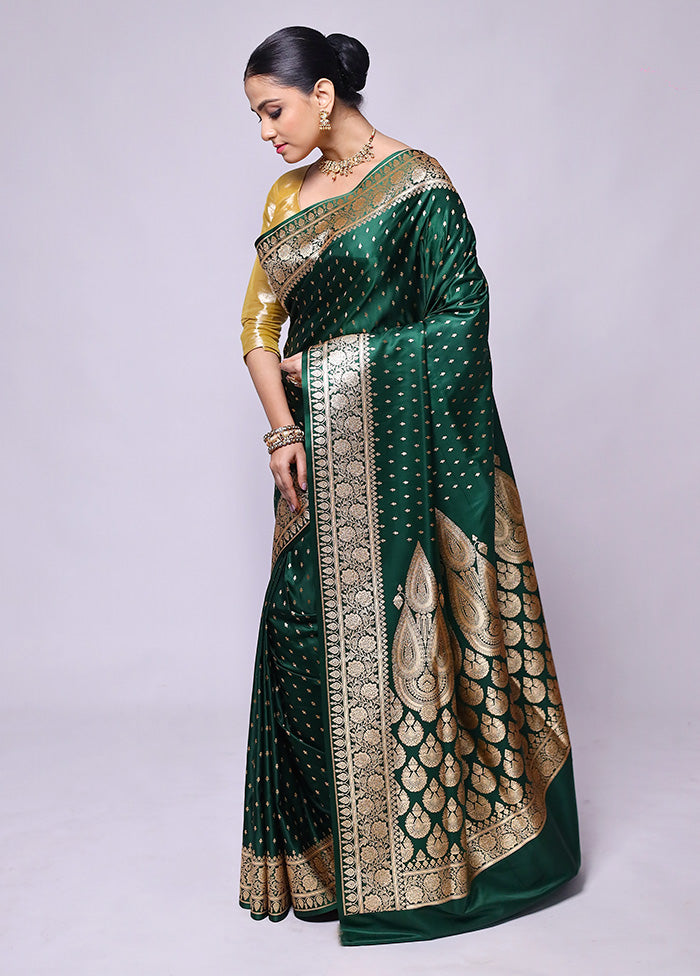 Green Banarasi Silk Saree With Blouse Piece