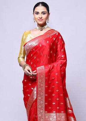 Red Banarasi Silk Saree With Blouse Piece