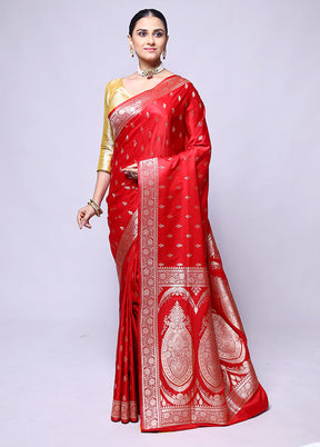 Red Banarasi Silk Saree With Blouse Piece