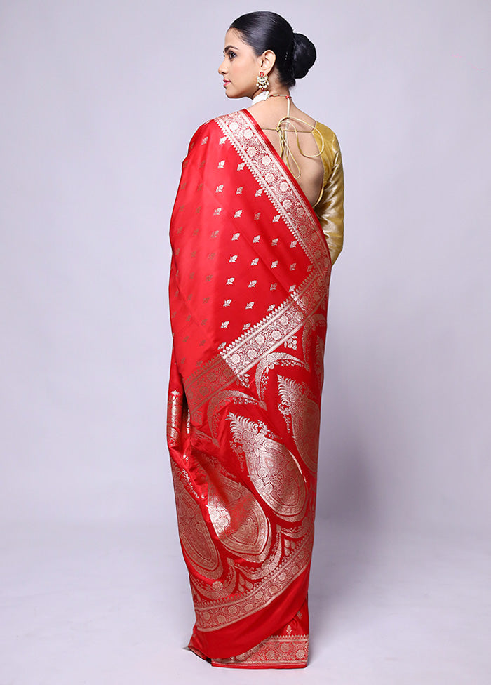 Red Banarasi Silk Saree With Blouse Piece