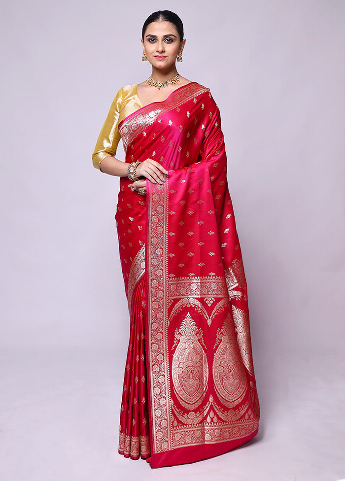 Pink Banarasi Silk Saree With Blouse Piece