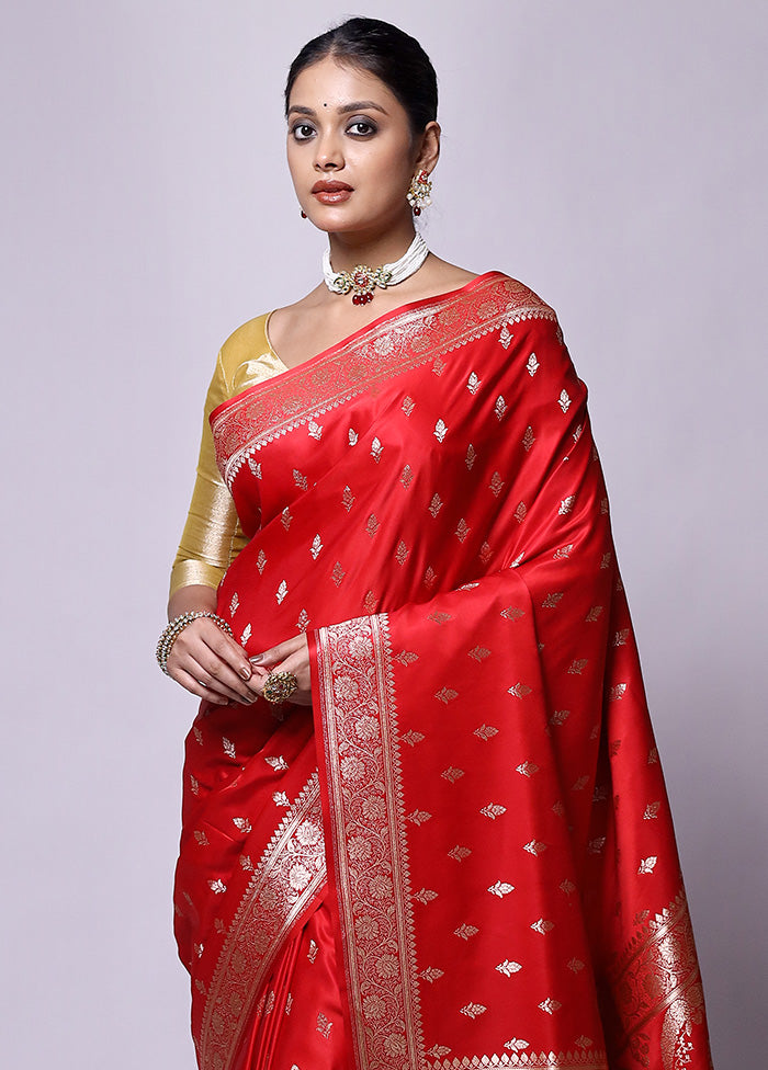 Red Banarasi Silk Saree With Blouse Piece