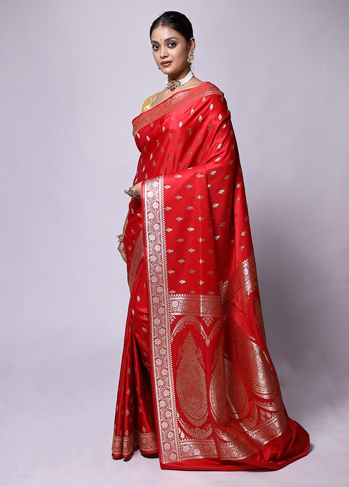 Red Banarasi Silk Saree With Blouse Piece