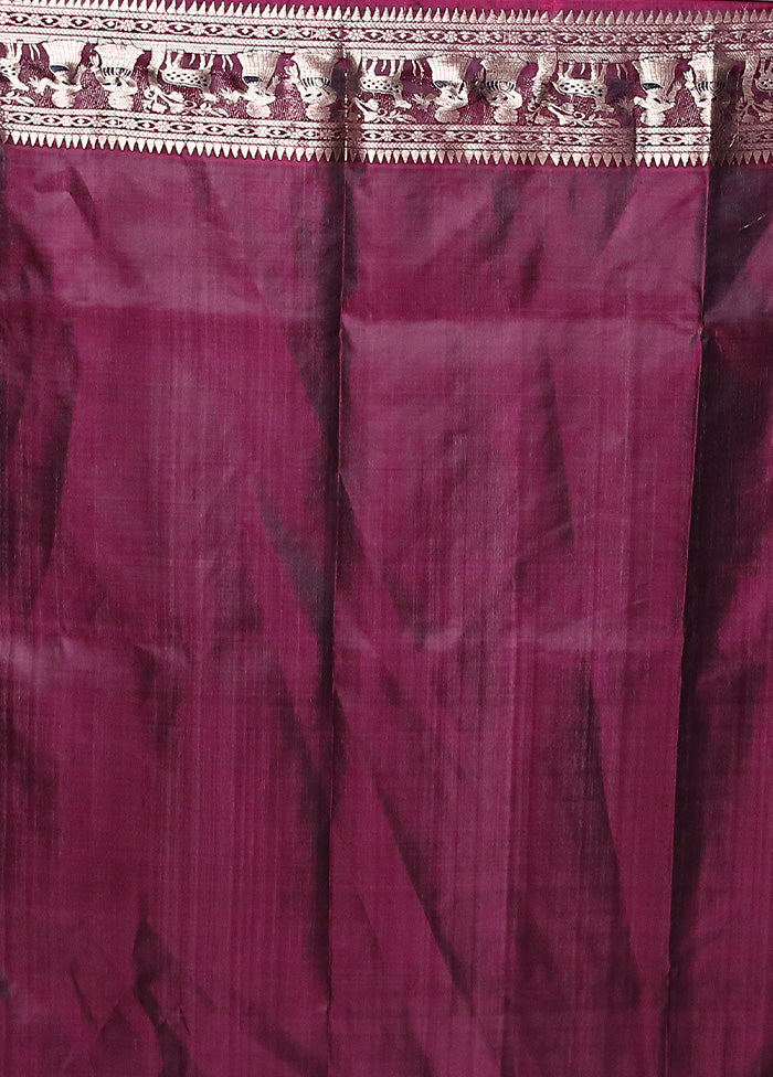 Maroon Handloom Baluchari Pure Silk Saree With Blouse Piece