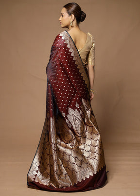 Wine Banarasi Silk Saree With Blouse Piece