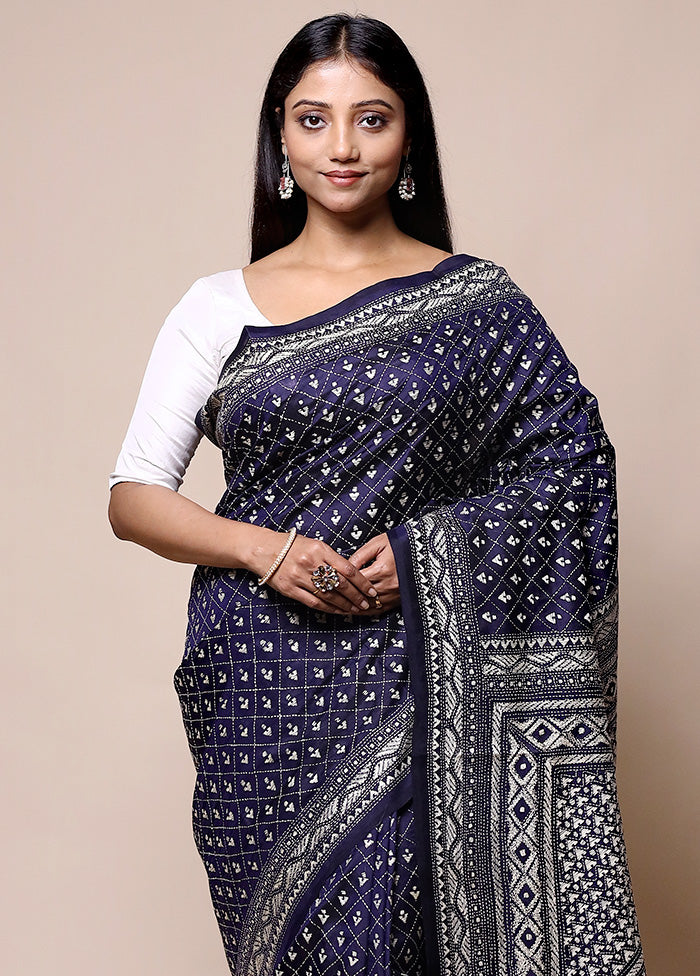 Violet Handloom Kantha Stitch Pure Silk Saree With Blouse Piece