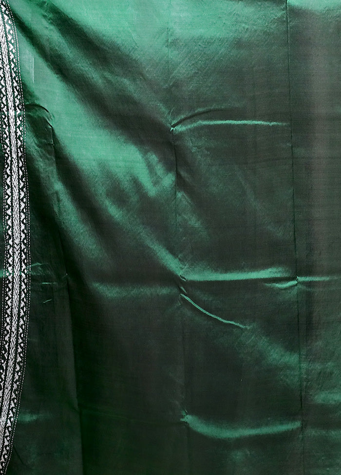 Green Handloom Kantha Stitch Pure Silk Saree With Blouse Piece