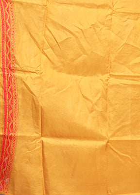 Yellow Handloom Kantha Stitch Pure Silk Saree With Blouse Piece