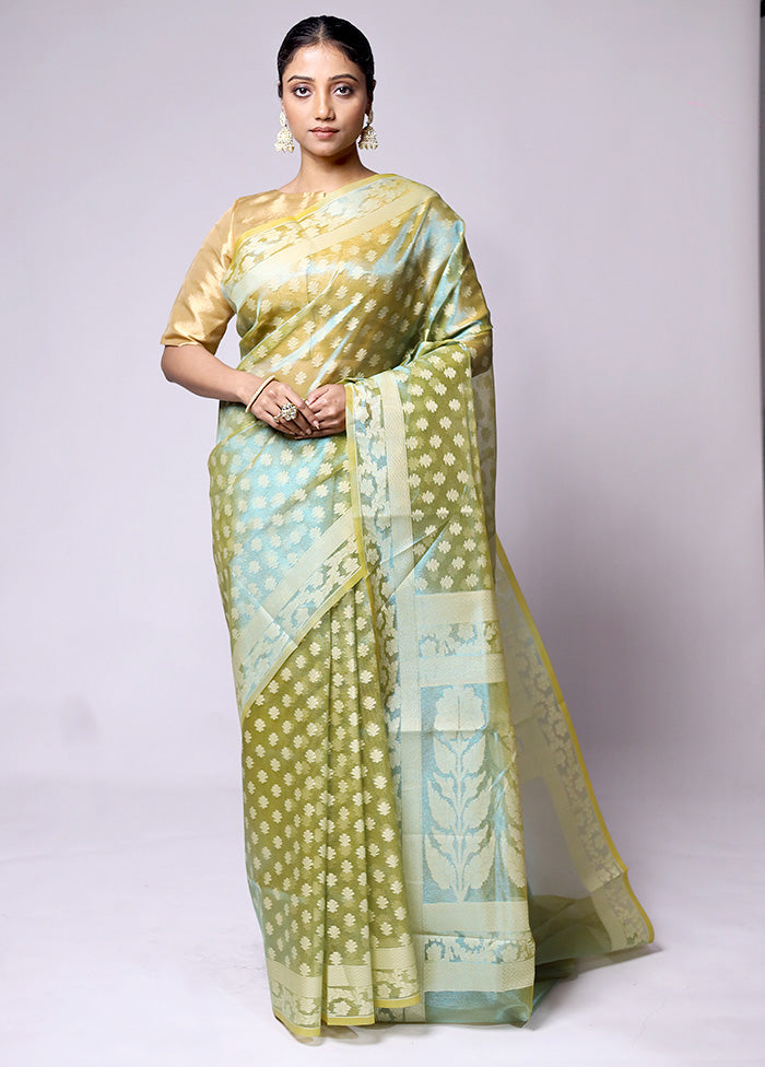 Green Tissue Silk Saree With Blouse Piece