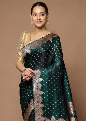 Green Banarasi Silk Saree With Blouse Piece