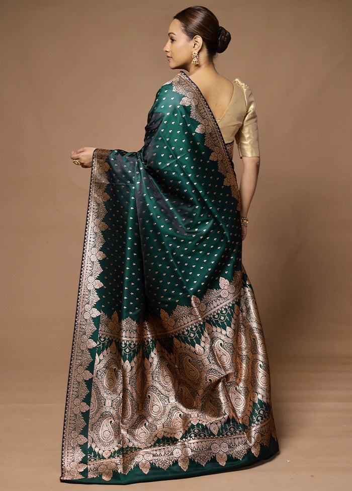 Green Banarasi Silk Saree With Blouse Piece