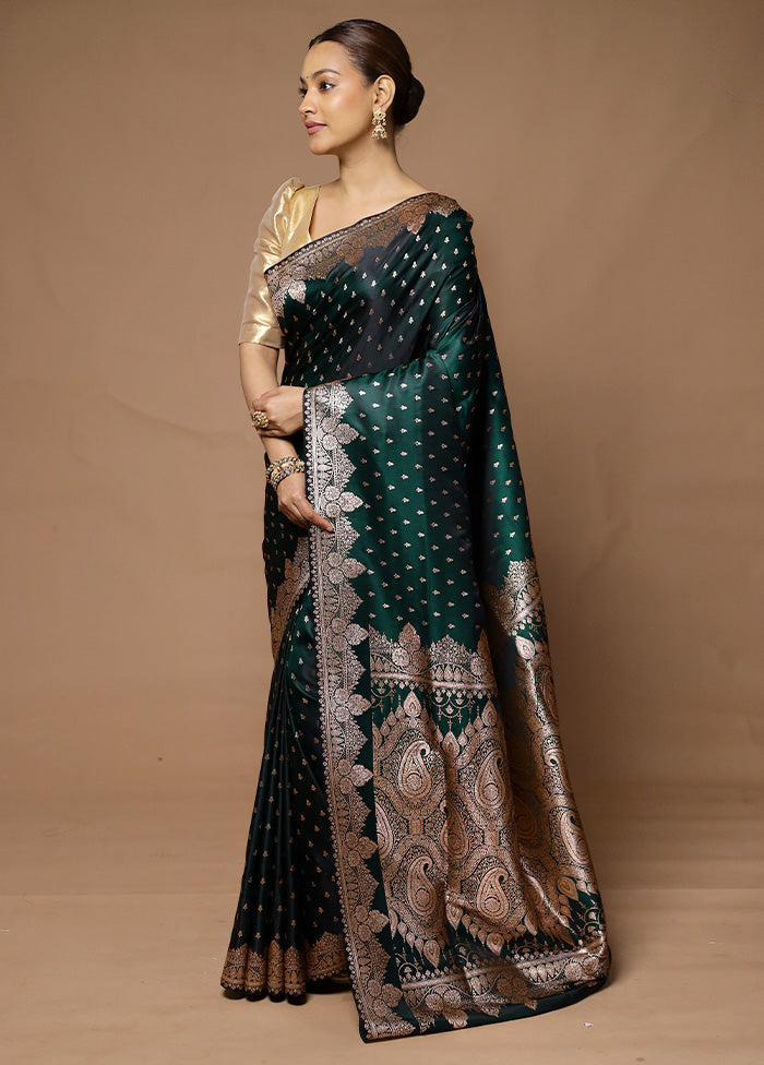 Green Banarasi Silk Saree With Blouse Piece