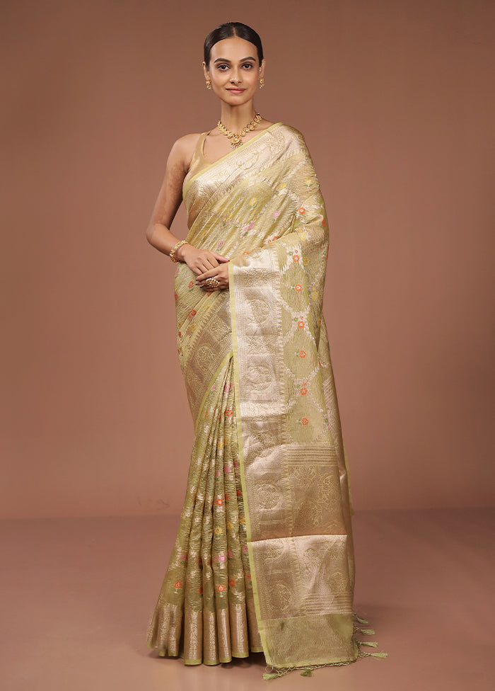 Green Tissue Silk Saree With Blouse Piece