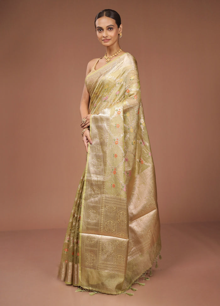 Green Tissue Silk Saree With Blouse Piece