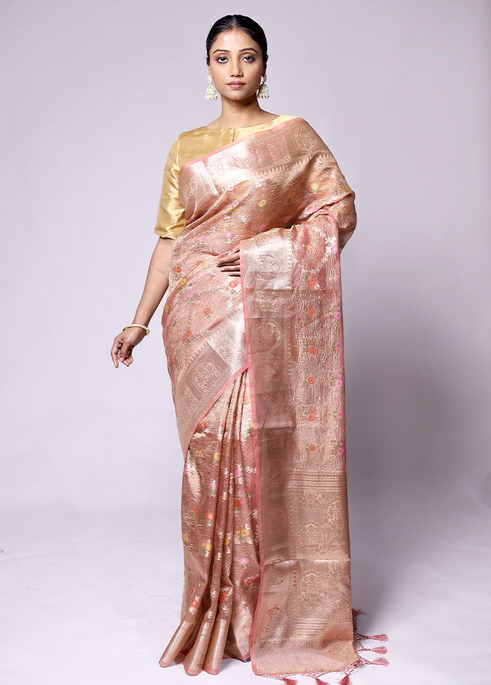 Peach Tissue Silk Saree With Blouse Piece