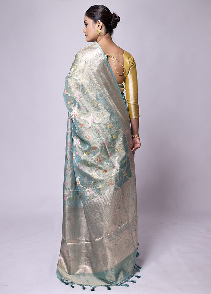 Green Crushed Tissue Silk Saree With Blouse Piece