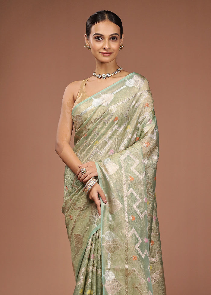 Green Tissue Silk Saree With Blouse Piece